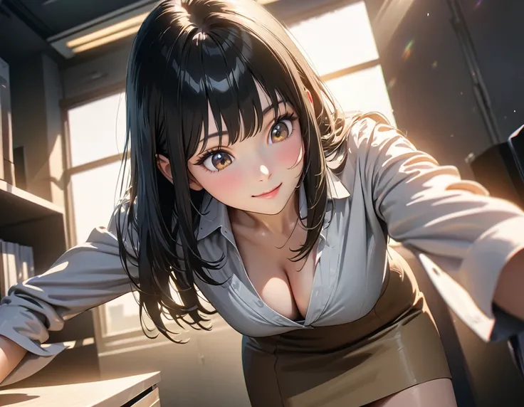 (best quality, masterpiece:1.2), ultra detailed, 8K, 4K,
realistic, cel anime,
1 kawaii girl, woman picking up something she dropped, ultra cute girl,
detailed beautiful face and eyes, ultra cute face, ultra detailed hair,
straight bob hair,black hair,
lig...