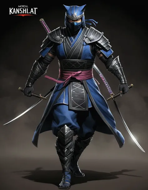 a close up of a person in a costume with a sword, mk ninja, character from mortal kombat, traditional japanese concept art, mystic ninja, goth ninja, masamune shiro, anthropomorphic cat ninja, expert high detail concept art, beautiful full body concept art...