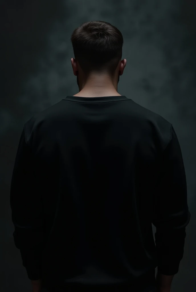 Realistic man with a realistic back in black sweatshirts dark tones