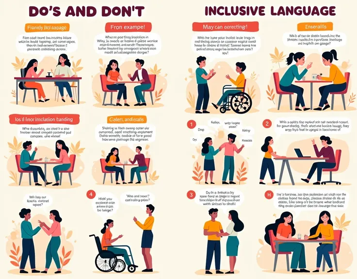 Generate an image like the one you just created for a blog article by PFAM entitled "The Do’s and Don’ts of Inclusive Language—Are You Saying It Right?"
An entertaining breakdown of inclusive language with examples for use in schools, workplaces, and every...