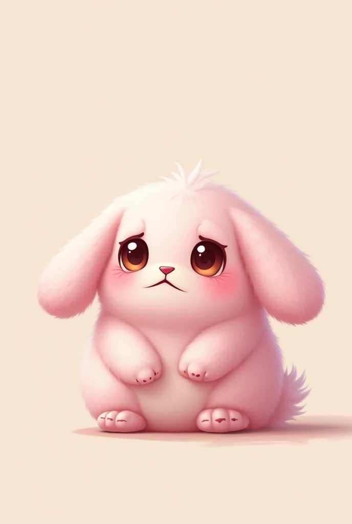 A cute pink rabbit with a tired expression