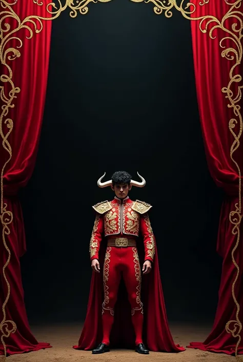  I need a black background image with red intertwined and with thin golden margins, In the Middle I want it empty since it is for later editing .

I want a Torero to have 