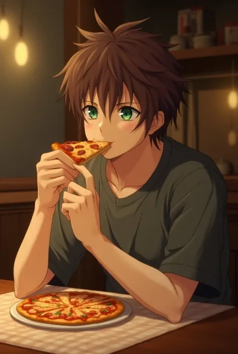 Misaki Takahashi from the Junjou romantic series eating pizza 