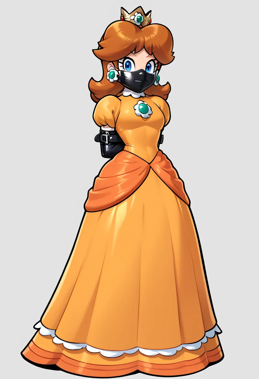 score_9, score_8_up, score_7_up, 1girl, ( (daisy, princess daisy from super mario lore, princess daisy, orange long dress, weari...