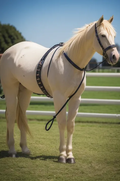 (  horses tied to their backs :1.3), pants,  COWBOY SHOOTING ,  1 girl,  blond hair, Long Hair, Green Eyes, Alone, Ahoge,abdomen,  boots, smile, belly button,belt,  clevis, break, 