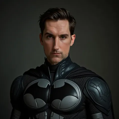 actor ((scott adkins)), 22 year old young white man, light brown hair, Brown eyes, very short hair, realistic, ((Arkham Suit batman))