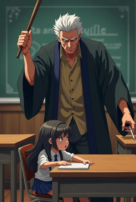 Anime teacher beats schoolgirl with stick