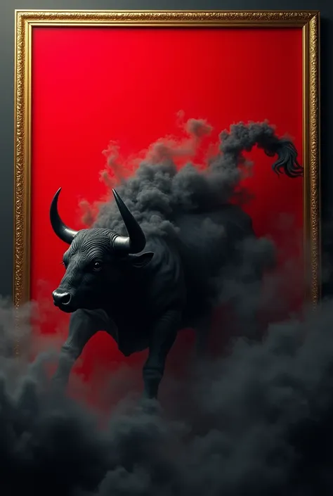 Red flyer Golden frame black smoke in the shape of a bull 