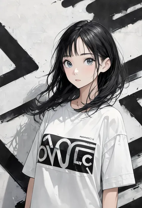 Ultra-realistic Hayao Miyazaki black and white style, Simple line acronym abstract art, Cute design, (((Background is discarded))), Street Style, トトロの森