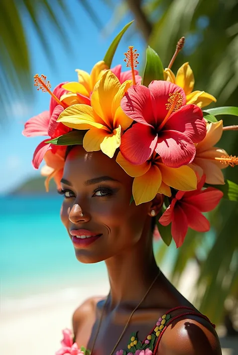 Un chapeau de ori tahiti fleuri

