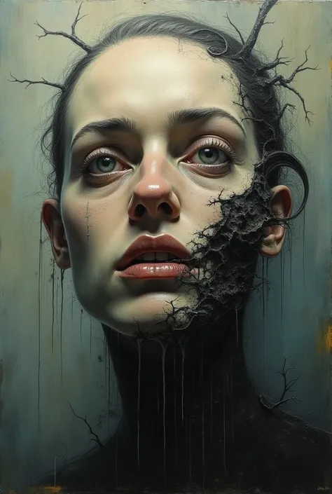 A painting depicting a distorted face