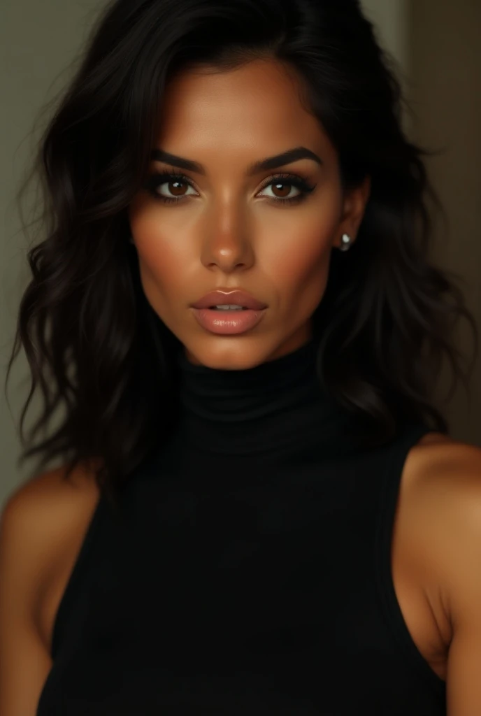 ((Masterpiece, best quality)), edgQuality,
tanned,edgMex_woman,edgMex_face,edgMex_body, brown eyes,turtleneck
 