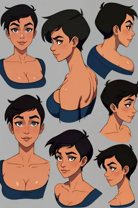 1girl,  lois lane, small breasts, , (consistent character,  same character), very short black hair, (black hair,  grey eyes ),  ...