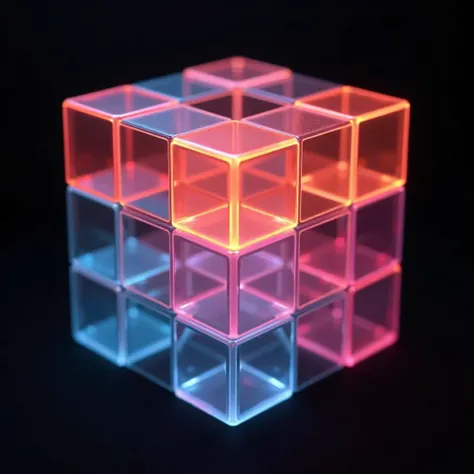  close-up of colored cubes in black background,  digital art inspired by Chad Anuskiewicz, No sputtering, Cubic Futurism , Translucent Cube, Hypercube, geometric Hypercube, symmetry!!  Solid light cube ,  Solid light cube , Hypercube, the Hypercube, infini...