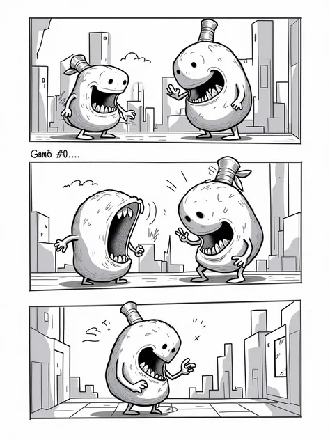 generate 3 frame creative , fun and unique archtiecture comic , line art style