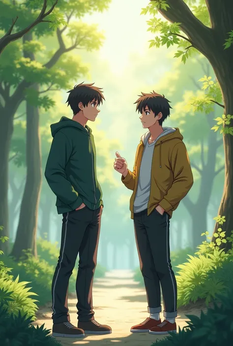 One friend inspire and motivate another man. Anime pic look realistic