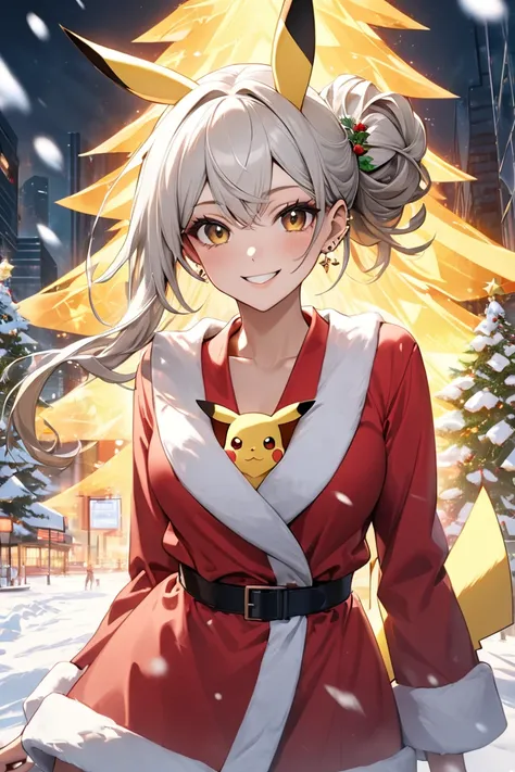 （masterpiece, best quality:1.2), (absurdres,  highres icon, ultra-detailed), (perfect anatomy), 
1 Japanese ( Pokémon Pikachu) woman,(( Pokémon Pikachu)),Personification,（Pikachu）,smiling
22yo,beautiful eyes00 , 
 ((multicolored hair , dark  yellow hair,  ...