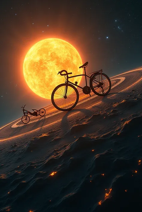 Make a realistic solar system where the sun is a bicycle and so are the planets. Let no planet come out ,  that the planets are bicycles and so is the Sun 