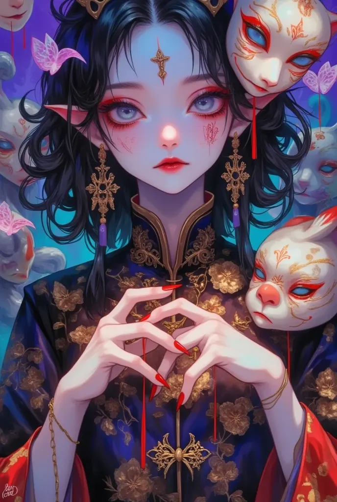 by alex paul han, in the style of colorful fantasy, kawacy, denis sarazhin, light purple and azure, chen zhen, exaggerated nobil...