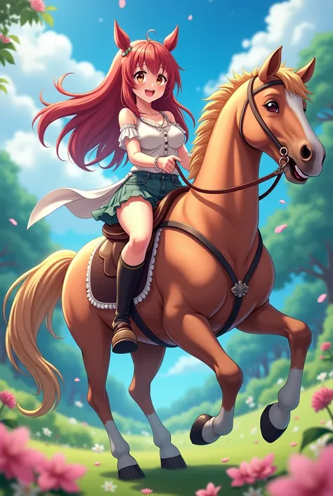 , anime,  Big Breasts , smile, Horse Girl