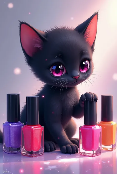 Make an anime-style black kitten by playing with some nail polishes 