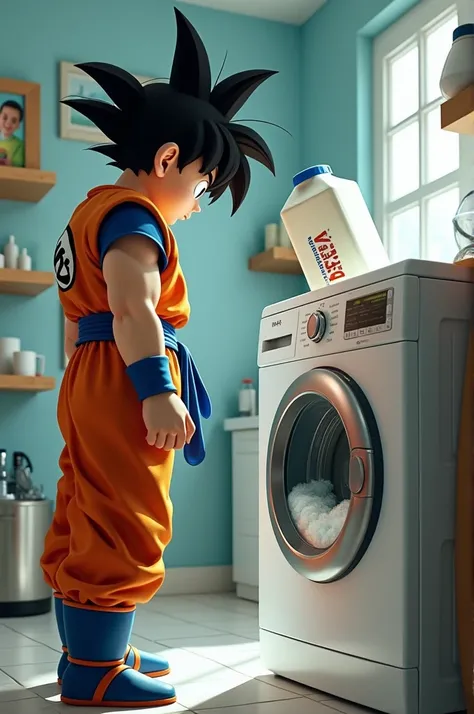 Goku watching Milk stuck in the washing machine