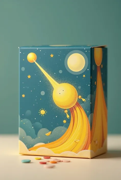  planetarium toy　Aromatherapy oil　yellow　Comet Sparkle 　The theme　Pop and cute feeling　 simple design with a large pattern 　Rectangular paper package design　The tail of a comet that runs through the night sky 。 The brilliance of the moment becomes an etern...