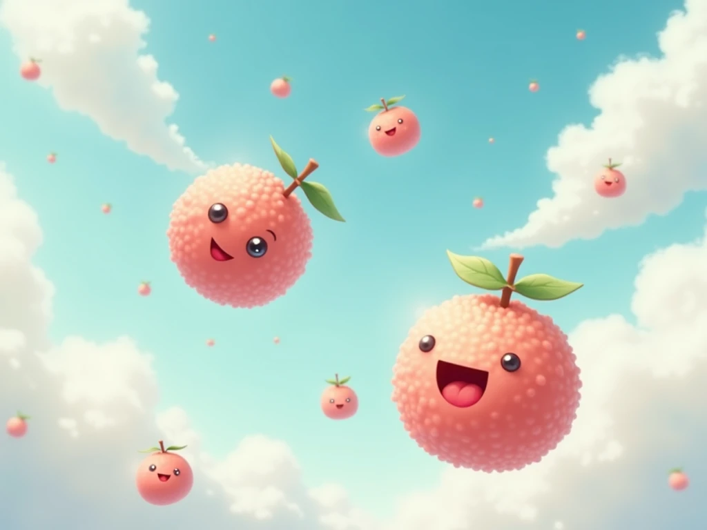 Lychee Flying On Sky Fruits Watching And Smiling. High Resolution, HD, 