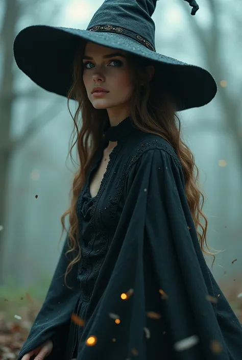 A  wearing a witch costume 