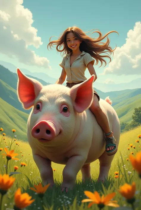 Woman on a pig