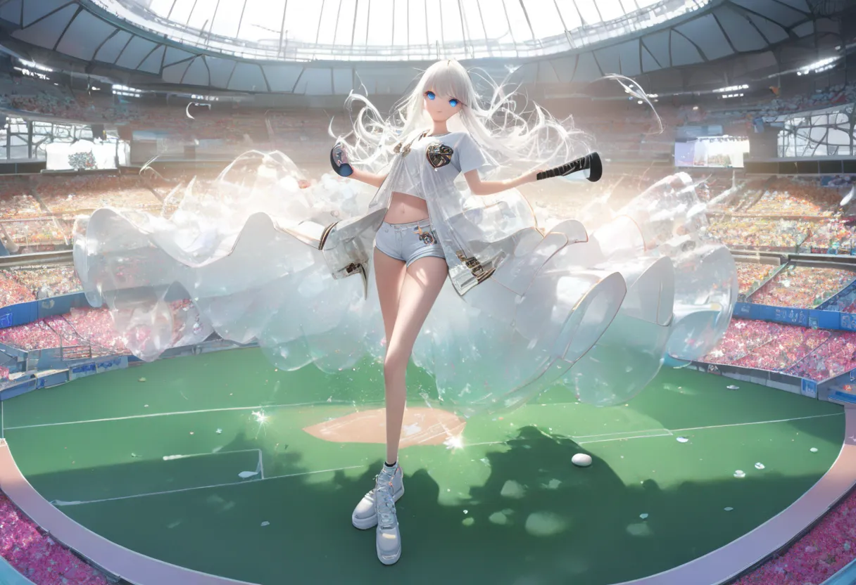 ((one beautiful girl at taipei big dome baseball field)), full body, bright expression, young shiny shiny white shiny skin，best ...