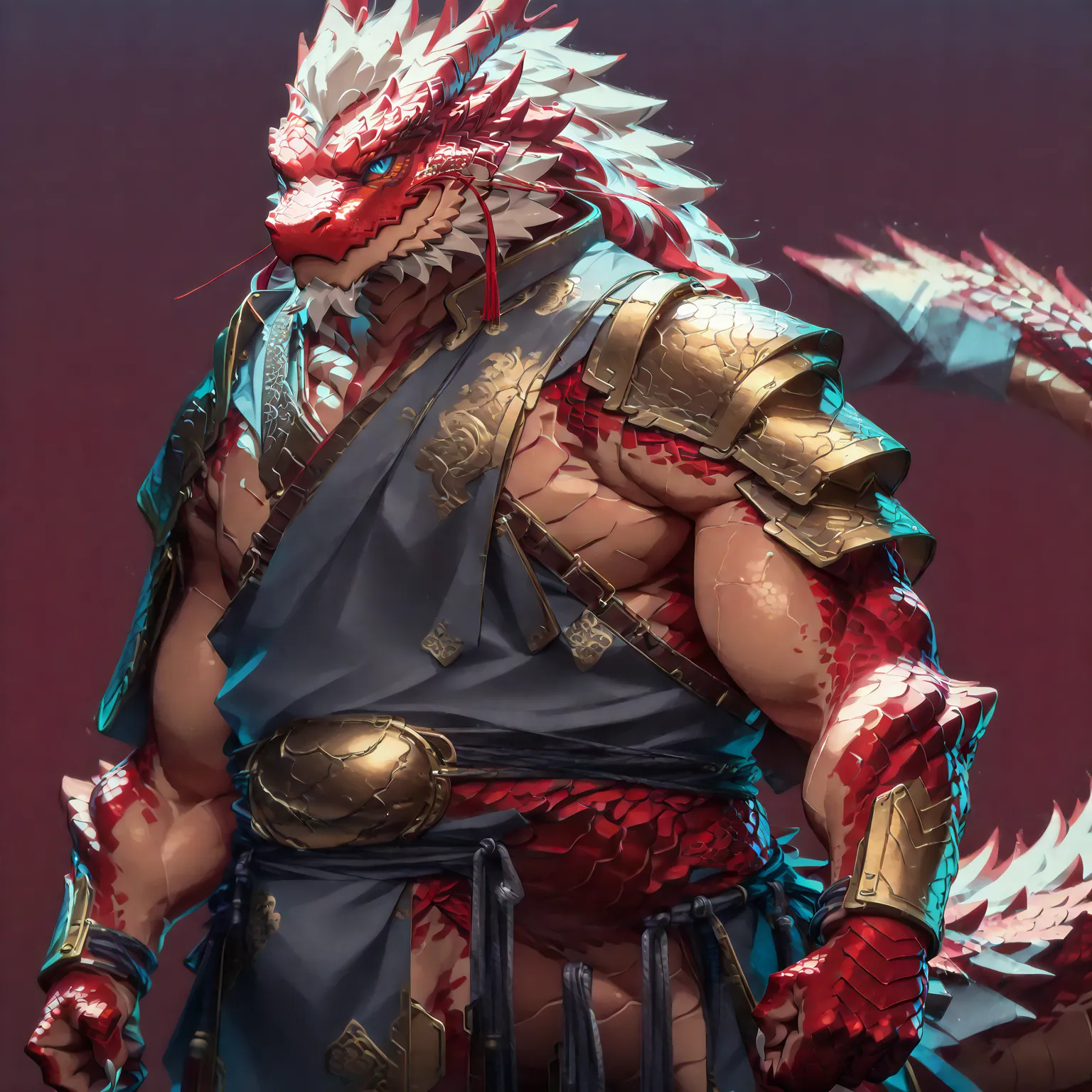 ### main character & identity
(oriental dragon furry:1.3), strong muscular male, mature dragon, (front view:1.2), three-quarter ...