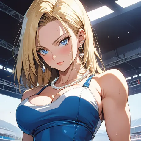 masterpiece, Highest quality, High resolution, (Artificial Human Room No. 18),1990s (style),(E-cup beautiful breasts)、 clevage,(tall:1.2),height: 170cm,Fashion model body type,Sweating all over the body、Muscular、((sexy))、(nsfw),solo,Anime-style painting st...