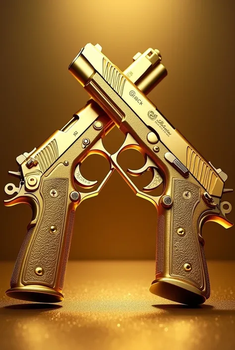 Beretta and Glock 40 gold pistol together 