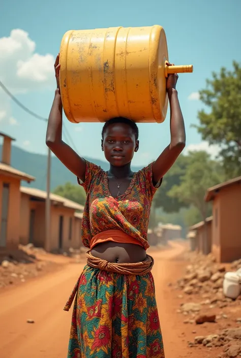 Une image montrant une jeune  fille africains qui transporte de leau pour la constructions de leur eglise catholiques 