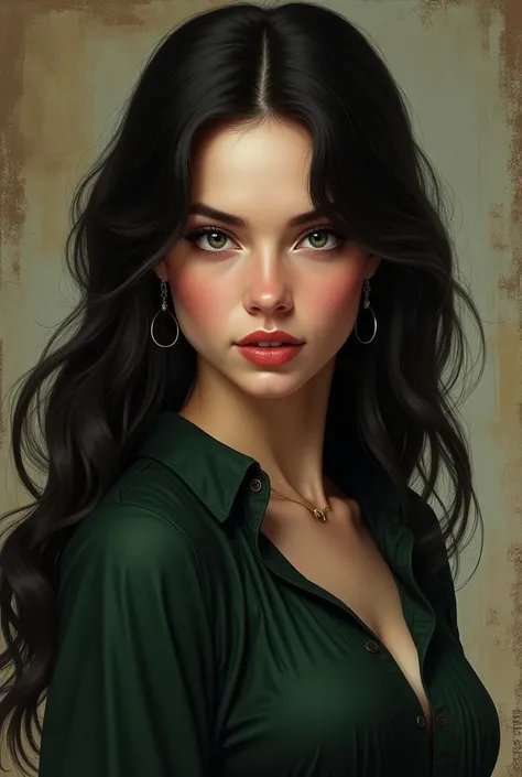 Hermione Winslow has a striking appearance with fair skin, expressive and bright green eyes, which are highlighted by their black hair, long and slightly wavy. Her cheekbones are high and rosy, and your lips are full, giving it a robust and strong beauty, ...