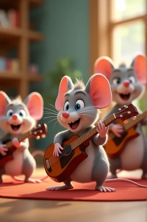 5 3d cartoon mouse strumming guitar