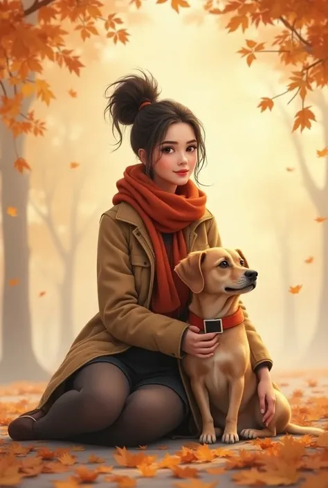 A blank wide template for filling out games and sending , below is a beautiful girl with high hair ,  ulybka, and a funny dog , girl sitting on the ground .  She looks sideways towards us . Fashionably dressed .  She occupies the bottom of the sheet  .The ...