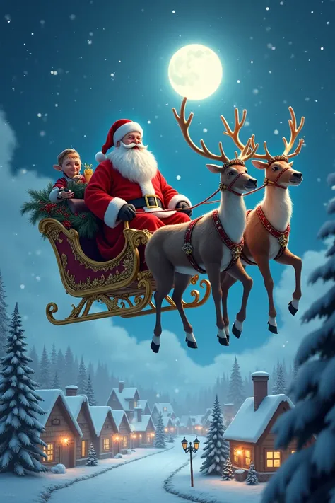 Santa Claus with sleigh and reindeer