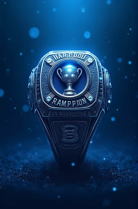 The winning ring . has a trophy in the center .테마는파란색이며 야구The winning ring 입니다