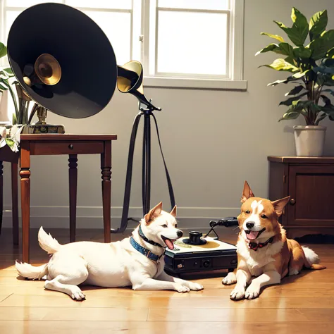 gramophone,Victor's dog listening to music