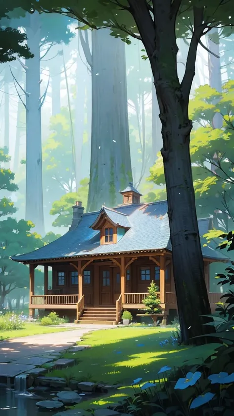 Prompt Positivo:
" Create a stunning anime-style scene of a serene forest with a quaint wooden house nestled among lush, tall trees.  Art must perfectly mix 2D and 3D elements for a rich experience and immersive ,  with intricate details in every aspect . ...