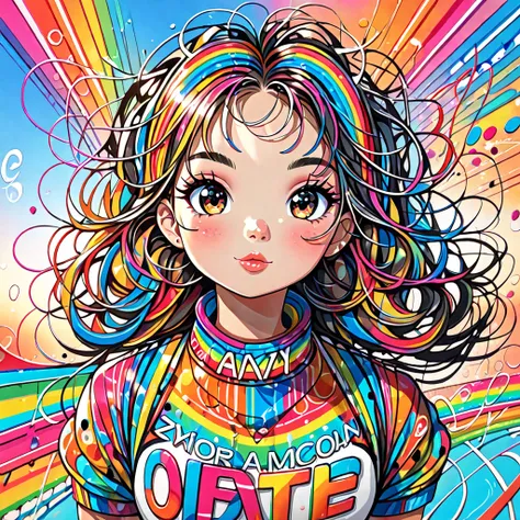 Ultra-realism, Colourful style with upper striped collar,  simple line acronym，Abstract art，((( Most beautiful girl ever))),  Colorful hearts, Sports Fashion, (((sunrise))), (((Cute Protozoan))),  Cute design