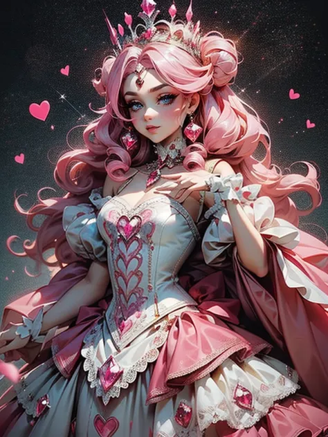 imagine the red queen reimagined as the white queen, but with a complete makeover in shades of pink, giving her an adorable, whi...