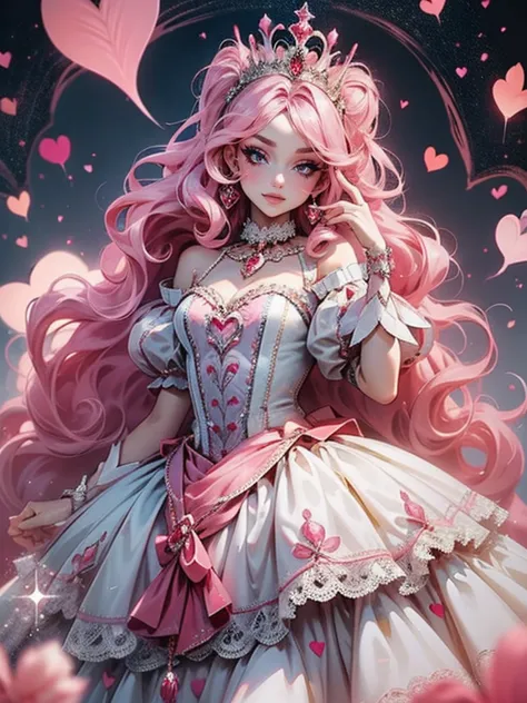 imagine the red queen reimagined as the white queen, but with a complete makeover in shades of pink, giving her an adorable, whi...