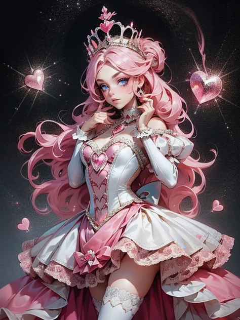 imagine the red queen reimagined as the white queen, but with a complete makeover in shades of pink, giving her an adorable, whi...