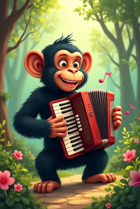 A chimpanze playing the accordion 