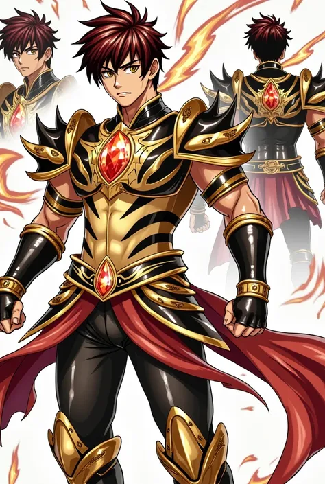  Full size image , full body,  From head to toe ,  in profile and in front of , Young boy, de 27 years old, male anime character , strong, muscular and attractive,  wearing armor inspired by the style of the knights of the zodiac  (Saint Seiya),  armor bas...