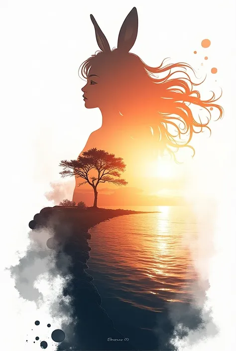 high quality, 8K Ultra HD, A beautiful double exposure that combines an goddess silhouette with sunset coast, sunset coast should serve as the underlying backdrop, with its details incorporated into the goddess , crisp lines, The background is monochrome, ...