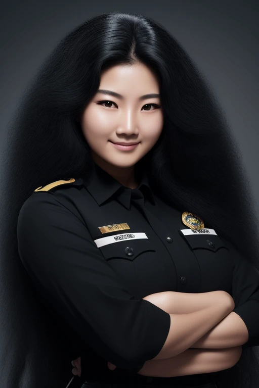 jet black hair,most very long hair,most very lion hair,most very wolf hair,most very frizzy hair,coarse hair,most very spread hairstyle,thick hair,fluffy hair,most very heavy weight hair,most very voluminous hair,shiny jet black hair,female jail officer,bl...